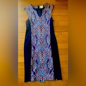 ANTHROPOLOGIE HD in Paris blue floral sleeveless v-neck sweater dress size M
